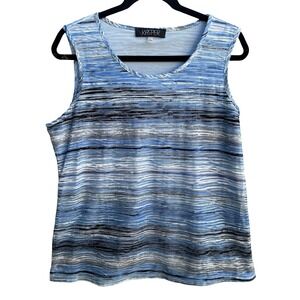 Kasper Coastal Nautical Careerwear Space Dye Striped Sleeveless Scoop Neck Top L
